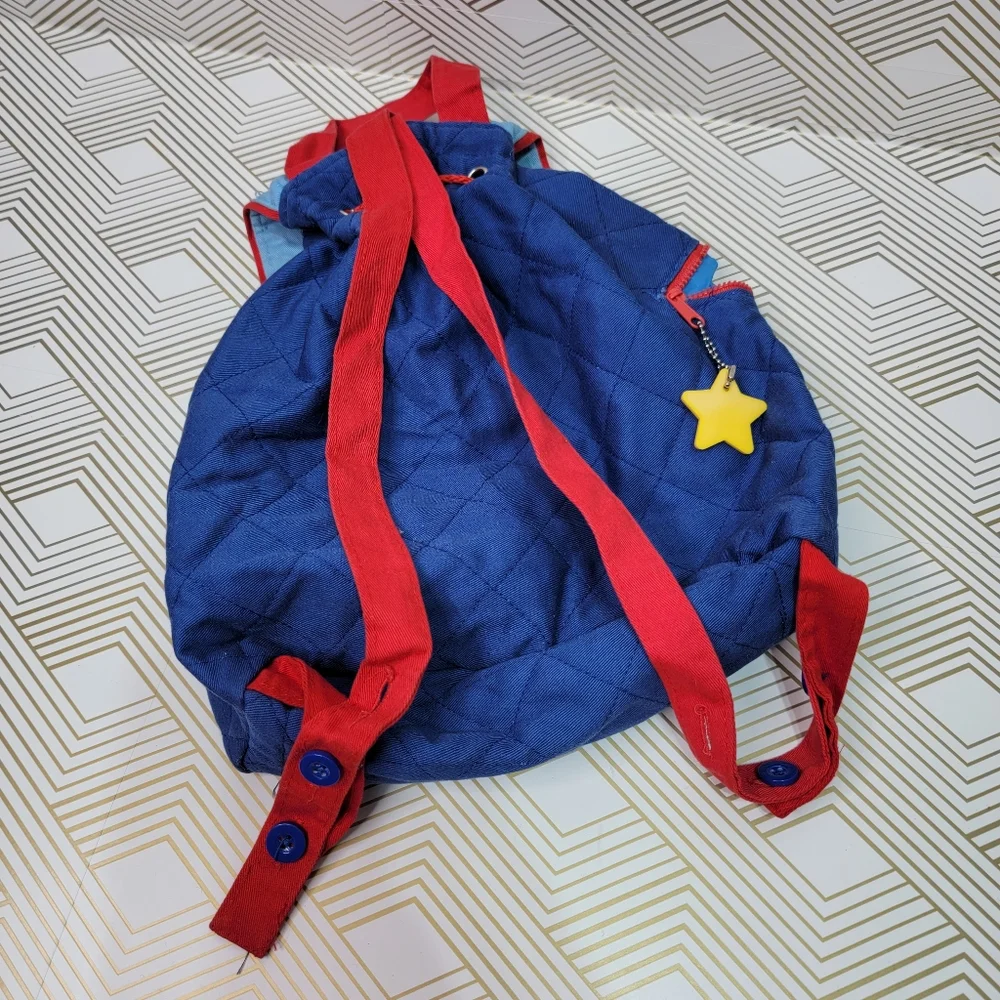 Stephen Joseph Quilted Backpack Sports Blue & Red Ages 3+ Drawstring Closure.